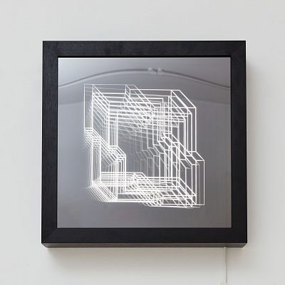 <em><strong>SQR;4 x2 v01 2017, 45 x 45 x 8</strong></em>, 5cm Acrylic mirror and light Edition of 4<br/>
