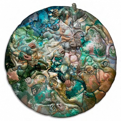 <em><strong>It’s all in our hands, save the world, 2019, Mixed media on canvas D 150 cm</strong></em>, 