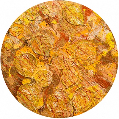 <em><strong>Celebration, 2018, Аcrylic, mixed media on canvas, D 150 cm</strong></em>, 