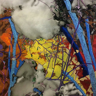 <em><strong>The Vortex of Twigs and Snow 100 x 70 cm Acrylic on photography</strong></em>, 