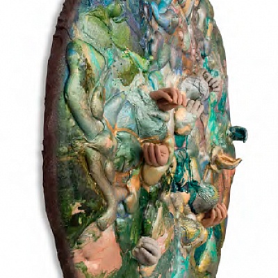 <em><strong>It’s all in our hands, save the world, 2019, Mixed media on canvas D 150 cm</strong></em>, 