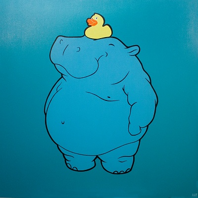 <em><strong>Big Happy Hippo</strong></em>, 2014<br/> Acrylic on canvas, 100 x 100 cm