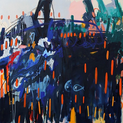 <em><strong>Ill Part II, 2017, Oil, oil stick, spray paint and charcoal on canvas, 180 x 180 cm</strong></em>, 