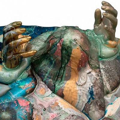 <em><strong>It’s all in our hands, save the world, 2019, Mixed media on canvas, Detail</strong></em>, 