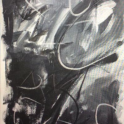 <em><strong>Found</strong></em>, 2019<br/> Charcoal, chalk, acrylic paint, 40 x 60 cm