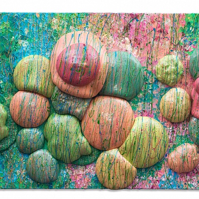 <em><strong>Kids Planet</strong></em>, 2018<br/> Аcrylic on canvas, 110 × 200 cm 20 kg,