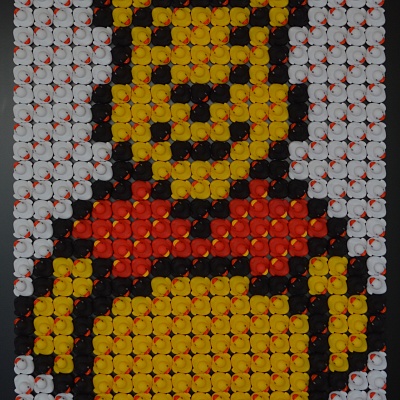 <em><strong>Winnie</strong></em>, 2017<br/> Mixed media on painted board with plexi cover, 100 x 125 cm