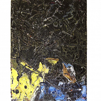 <em><strong>Category 5</strong></em>, Oil and gloss paint broken skin cut-outs on canvas<br/> 122 х 76 cm
