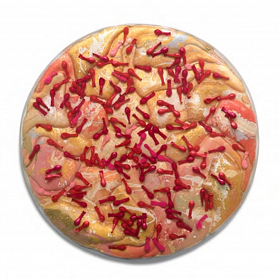 <em><strong>Cycle of events, 2019, Mixed media on canvas, D 90 cm</strong></em>, 