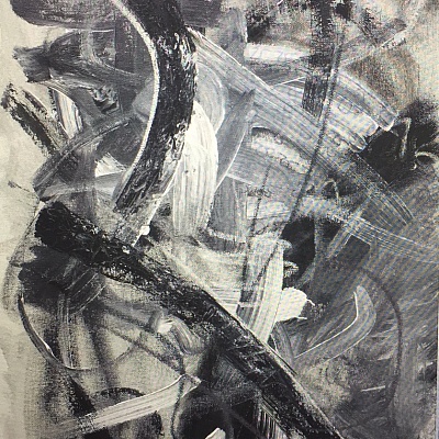 <em><strong>Roger</strong></em>, 2019<br/> Charcoal, chalk, acrylic paint, 40 x 60 cm