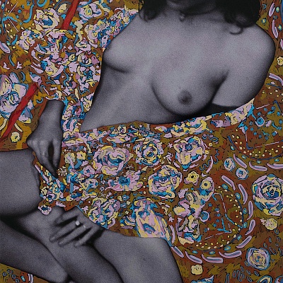 <em><strong>Sinking into Pattern, 2016 105 x 70 cm Pen and gold leaf on photography</strong></em>, 