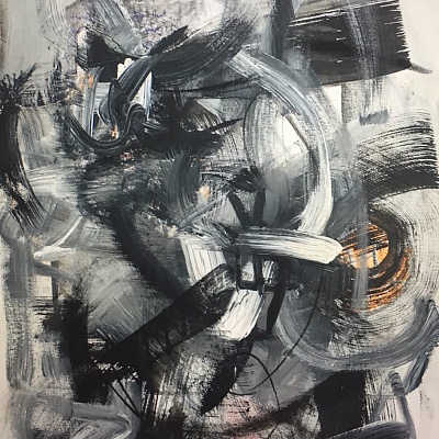 <em><strong>Explorer</strong></em>, 2019<br/> Charcoal, chalk, acrylic paint, 46 x 61 cm