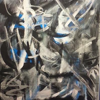<em><strong>Distressed</strong></em>, 2019<br/> Charcoal, acrylic paint, 109 x 154 cm