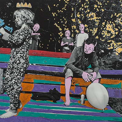 <em><strong>Innocent Gun play, 2016 28</strong></em>, 5 x 42<br/> 5 cm  Acrylic on photography,