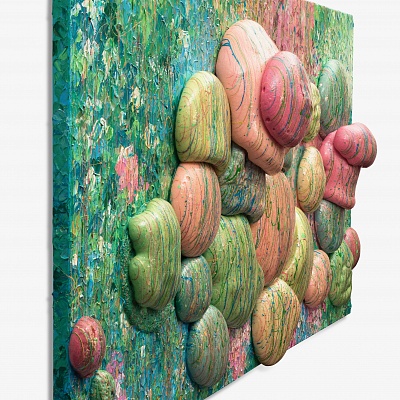 <em><strong>Kids Planet</strong></em>, 2018<br/> Аcrylic on canvas, 110 × 200 cm 20 kg,