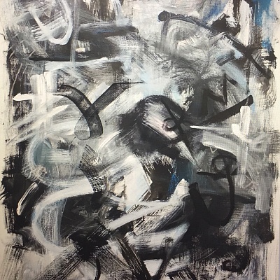 <em><strong>Mu</strong></em>, 2019<br/> Charcoal, acrylic paint, 91, 4 x 121, 9 cm