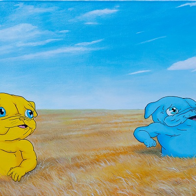 <em><strong>In the field</strong></em>, 2014<br/> Acrylic on canvas, 100 x 180 cm