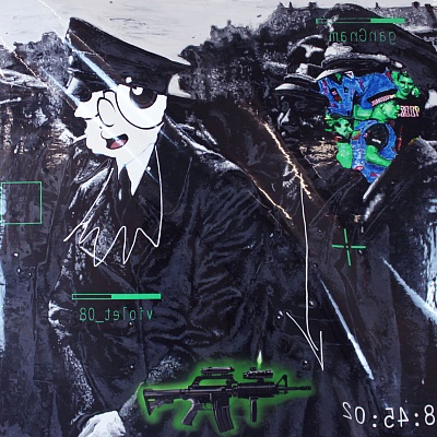 <em><strong>Lieja</strong></em>, 2016<br/> Acrylic paint shteet, magnetic sheets and steel, 110 x 100 cm