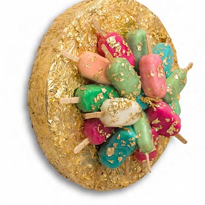 <em><strong>Addictions, Triptych, 2029, Mixed media, silicone, acrylic paint on canvas, D 40, 30, 20 cm</strong></em>, 