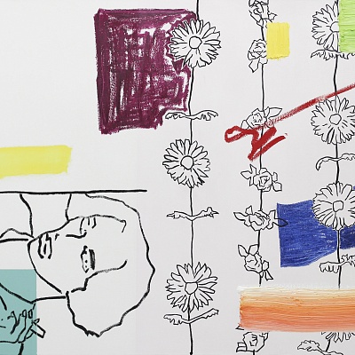 <em><strong>I always notice flowers, 2017, Mixed media on canvas, 151 x 91 cm</strong></em>, 