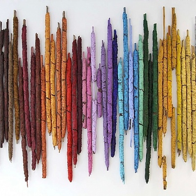 <em><strong>Perceptions</strong></em>, 2015<br/> Acrylics on Cow Dung, 180 x 250 cm